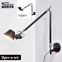 2pcs set Scrub Black modern Foldable wall lamps long swing arm Adjustable Aluminum sconces lamps Telescopic wall lights Bedside