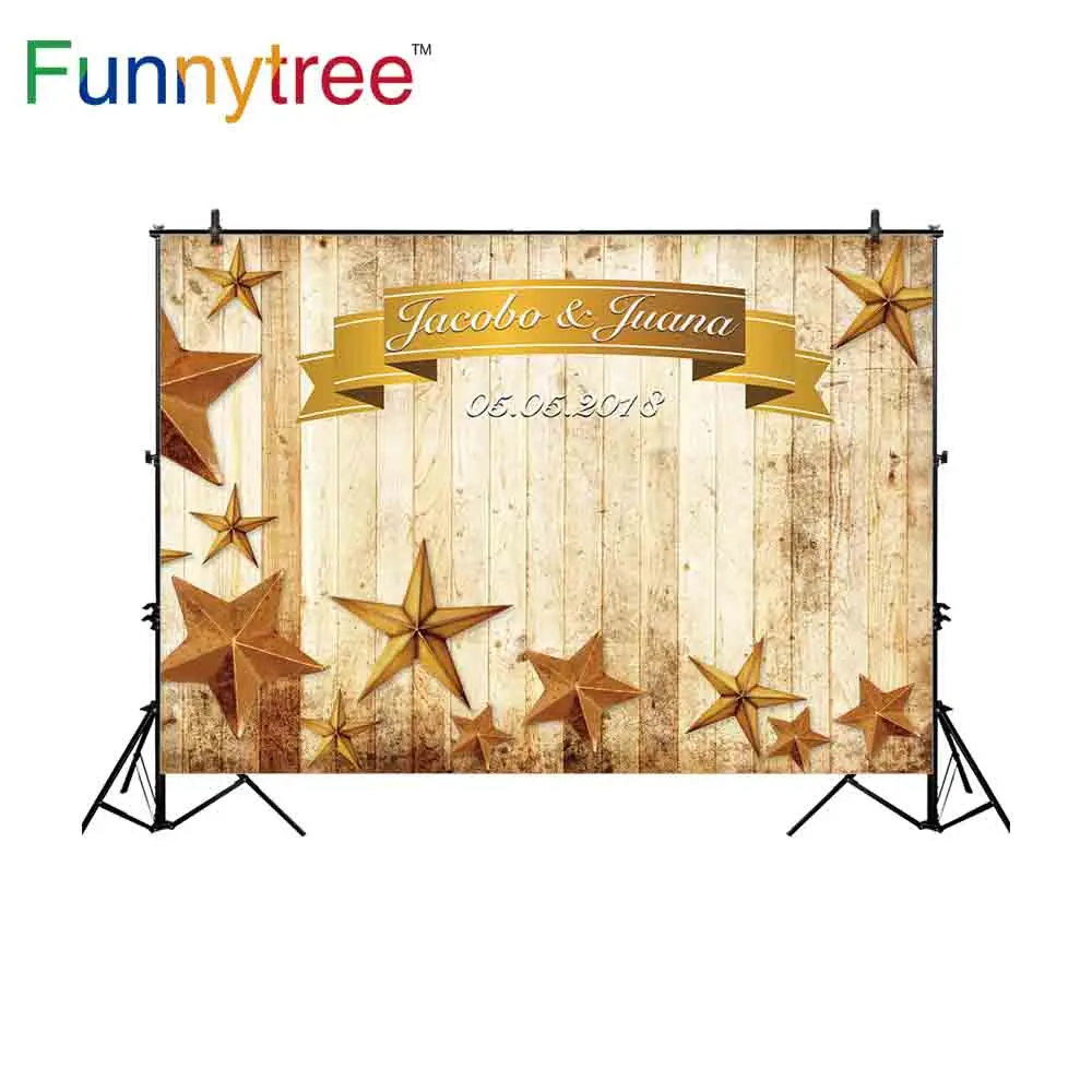 

Фон Funnytree для фотосъемки с изображением стены деревянных полос Золотой Звезды ленты Свадебные идеалы винтажный пригласительный фон для фот...
