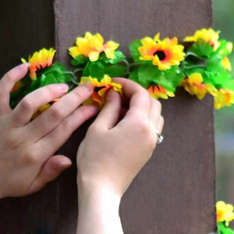 Яркие искусственные Шелковый Подсолнух вино из плюща Искусственные цветы с