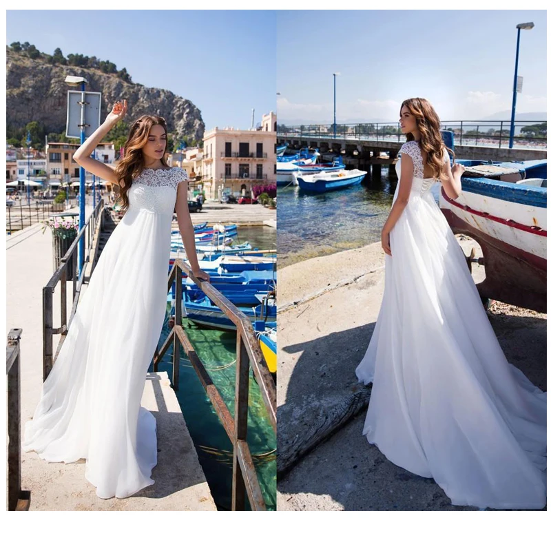 

SoDigne Beach Lace Appliques Bride Dress 2019 New Cap-Sleeves Slit Side Lace Up White/Lvory Wedding Dresses Custom made