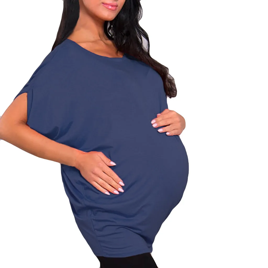 Футболка для беременных с круглым вырезом Однотонная футболка короткими
