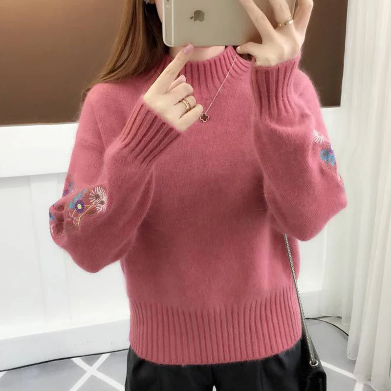 New Autumn Winter Warm Women Long Sleeve Embroidery Knitted Pullover Sweaters Ladies Crochet Sweater Female Tops High Quality | Женская