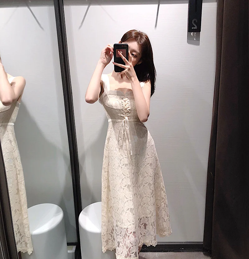 Модное Новое сексуальное кружевное платье в стиле ретро с несколькими бретелями