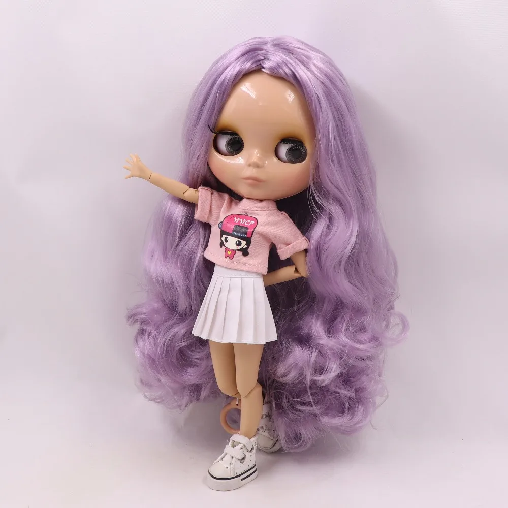 Ледяная кукла DBS Blyth тело из кожи загара блестящее лицо длинные фиолетовые волосы
