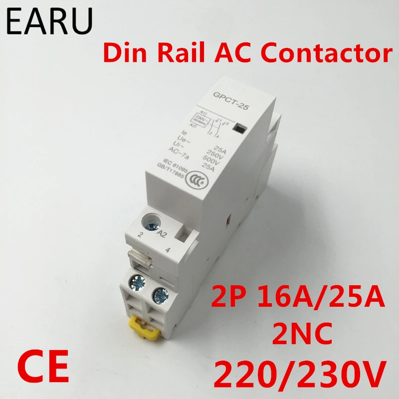 Бесплатная доставка GPCT1 2P 16A 25A 2NC 220V/230V 50/60HZ Din Rail Ac контактор для дома два обычных