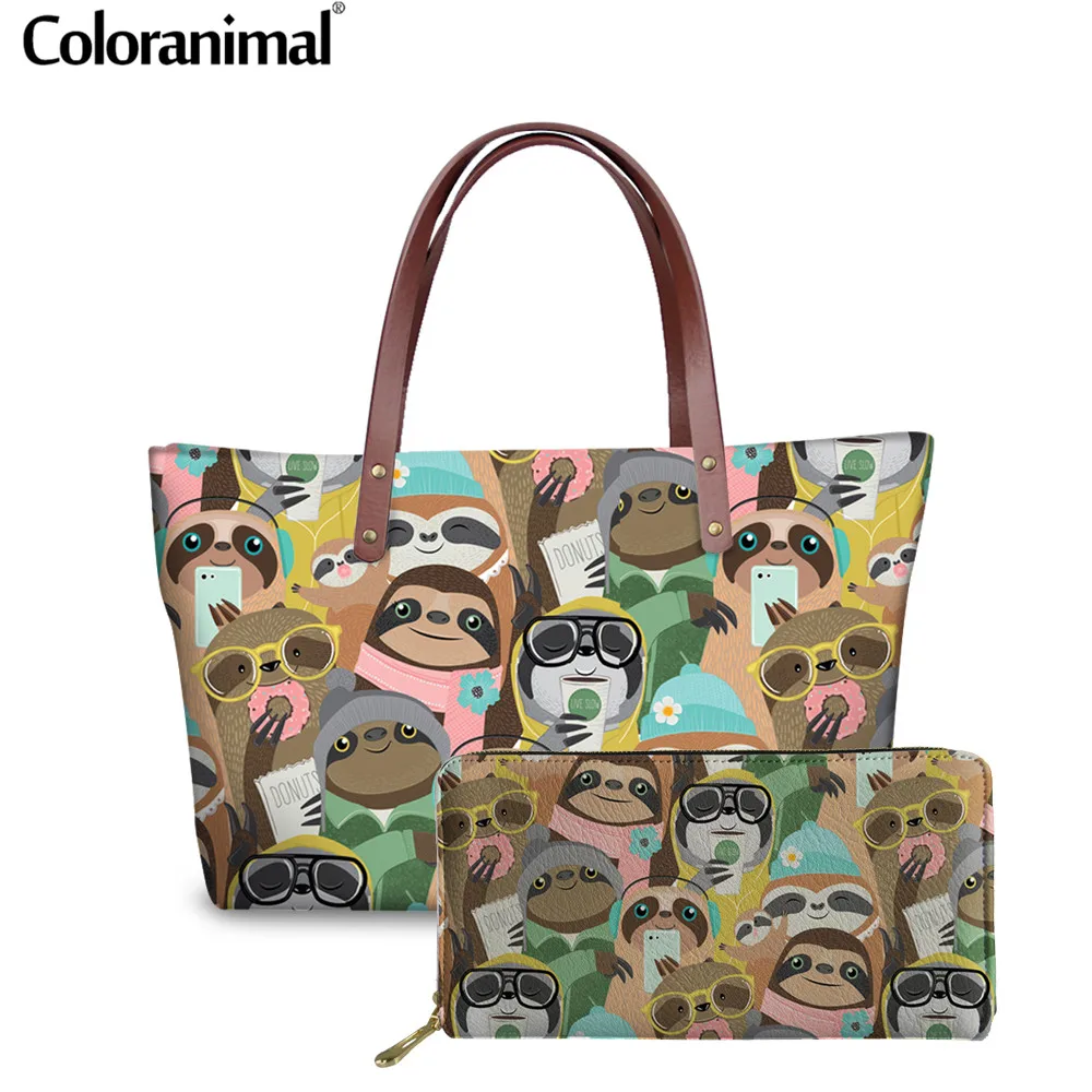 Сумка тоут Coloranimal Женская большая высокого качества с принтом &quotЛенивец&quot
