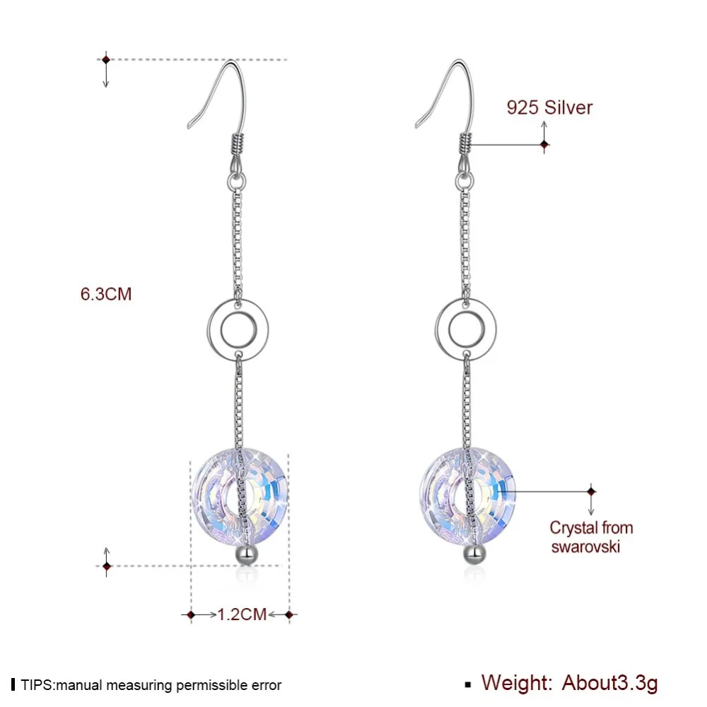 LEKANI Crystals From Swarovski Drop Earring 925 Fashion Round Pendant Earrings Ladies' Long Gift New Silver Simple | Украшения и