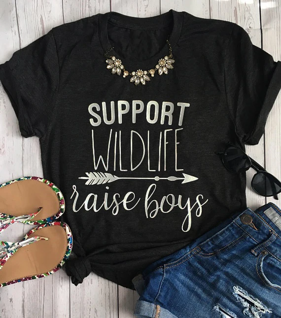 

Women's T Shirt Support Wildlife Raise Boys Shirt Letters Printed Women O-Neck Casual Funny T-Shirt Mom Shirt art Life tees tops