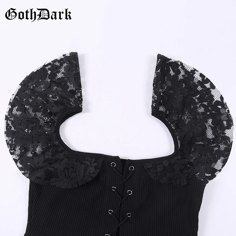 Женская кружевная блузка Goth Dark, черная сетчатая короткая футболка, готический топ с сексуальным вырезом и открытой спиной, на лето
