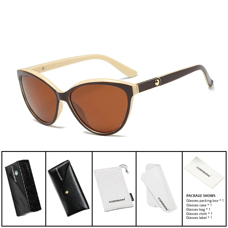 C4 Brown Beige Box COASION, фирменный дизайн, кошачий глаз, солнцезащитные очки, женские, поляризационные,, женские, Ретро стиль, элегантные, кошачий глаз, солнцезащитные очки, UV400, защита CA1223 - Цвет линз: C4 Brown Beige Box