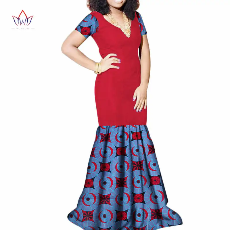 Bazin Riche Dress Cotton African Wax Print Long Dress for Women Dashiki Traditional African Patchwork Clothes WY3461