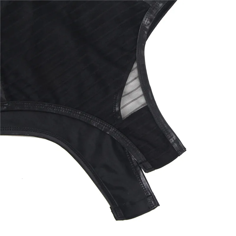 Женское боди с коротким рукавом из искусственной кожи в полоску|Боди| |