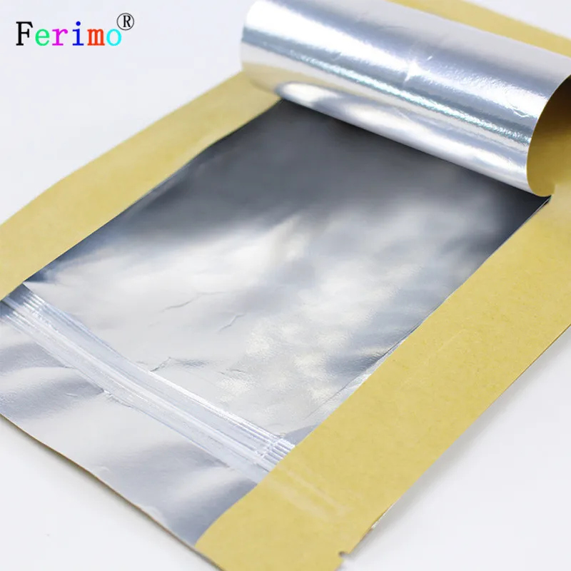 

100pcs Food packing bag Grinding aluminized Kraft Paper Self-Seal bag Nuts dry Fruit Snack Food Seal bag