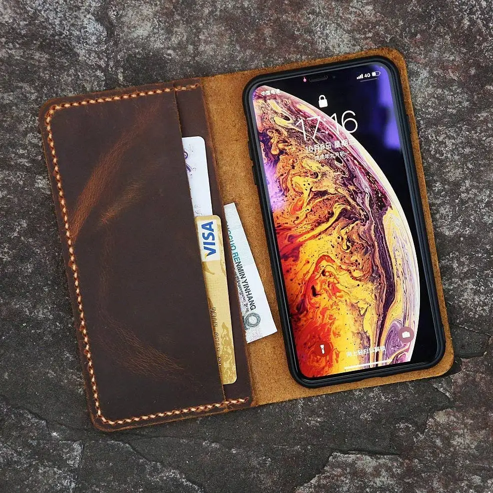 Потертый винтажный коричневый кожаный чехол бумажник для iPhone XS XR/iPhone Max кошелек с