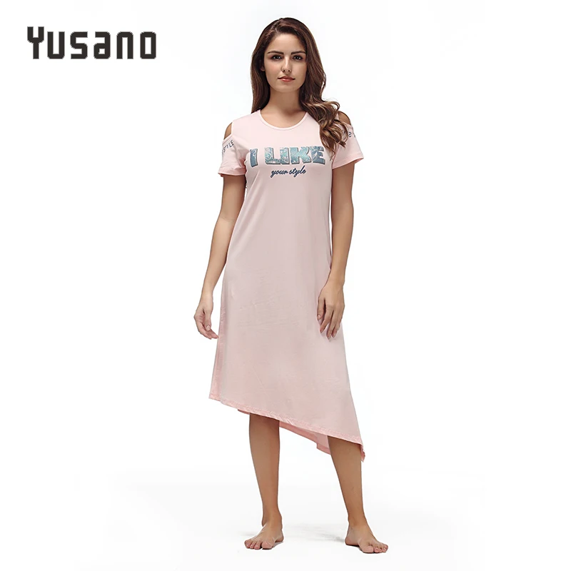 Yusano Women Nightgown Cotton Sleepwear Dress Off Shoulder Short Sleeve Nightshirt Asymmetric Sleepdress Casual Homewear Clothes|sleepwear