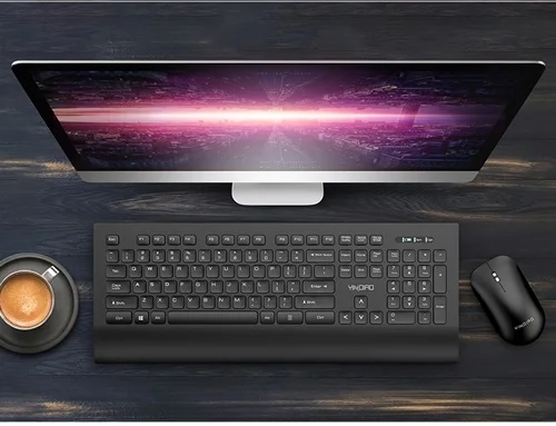 YINDIAO A6 тонкий Эргономичный USB беспроводной комплект клавиатура и мышь настольный компьютер, ноутбук, Smart tv клавиатура бесшумные и тихие клавиши - Цвет: Черный