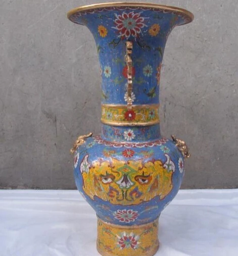 Xd 001677 Китай Regius чистая Бронзовый Gild перегородчатые Foo Dog Лев Дракон зверь Зун Ваза