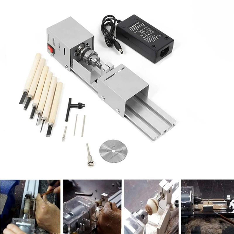 Мини токарный станок 96W для бисера и деревообработки, DIY, стандартный набор, US Plug DC12-24V с мощным режущим станком для дерева.