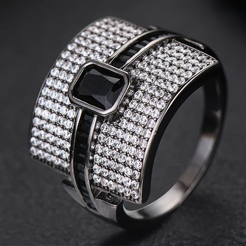 Black GODKI Luxury Geometry Statement Stackable Rings For Women Wedding Cubic Zircon Engagement Dubai Gold Bridal Choker Finger Rings - Цвет основного камня: Black