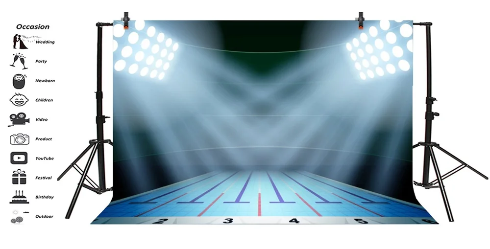 Laeacco Stadium Interior Swimming Pool Lighting Scene Photography Backgrounds Customized Photographic Backdrops For Photo Studio |