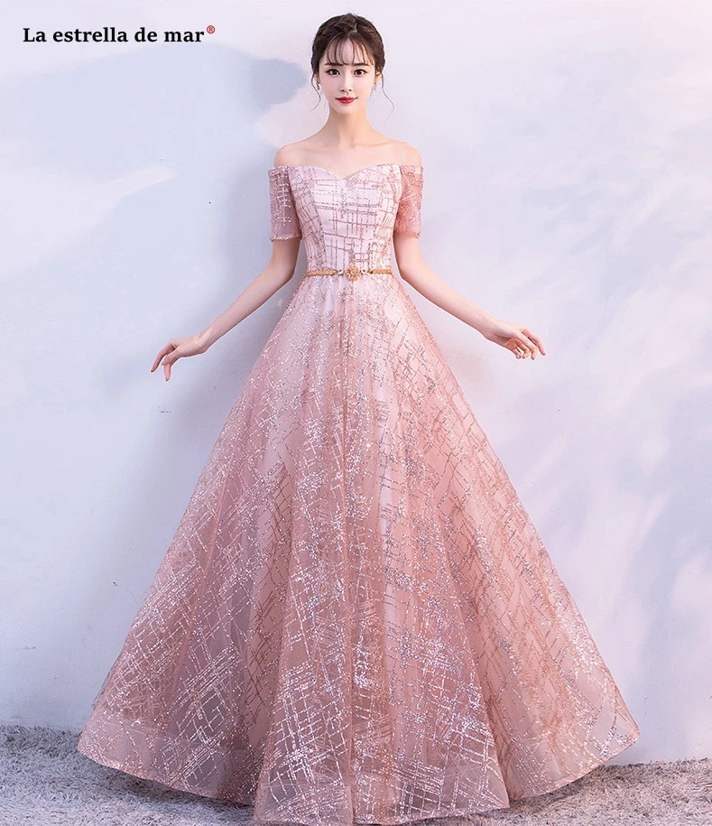 Vestidos boda invitada2019 Новое Кружевное платье подружки невесты с коротким рукавом и вырезом лодочкой с блестками цвета шампанского, золотого, розового цвета