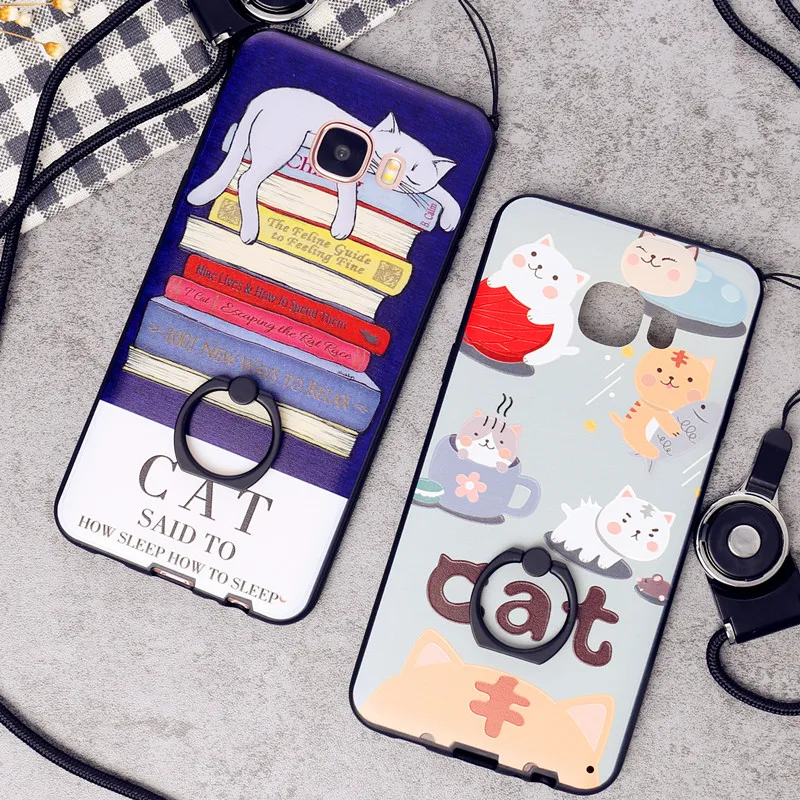 Case For Samsung Galaxy C9 Pro 3D Relief Cartoon Cover Ring Soft TPU Grip Stand Holder+Hand Rope Phone Cases |