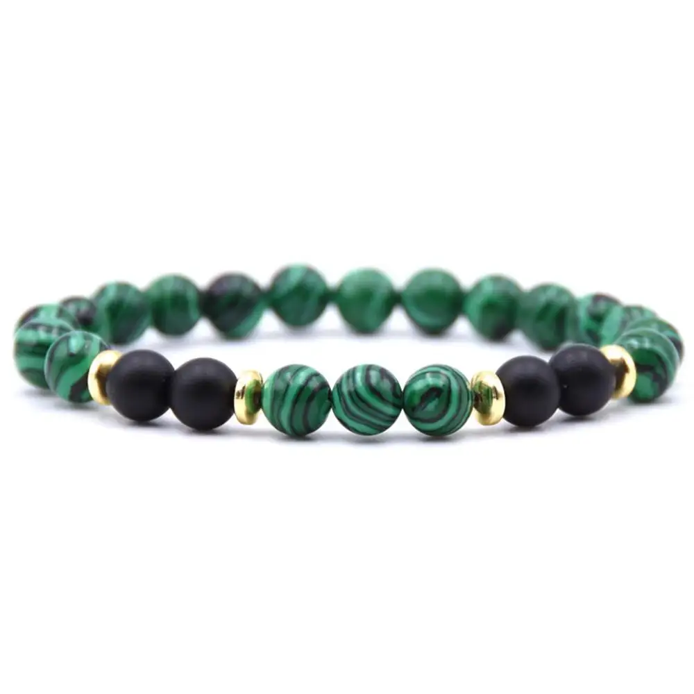 Malachite Эфирные масла Духи Диффузор 8 мм черная лава мяч бусины Браслет тигровый глаз бусины Шарм Стрейч Йога для мужчин и женщин ювелирные изделия - Окраска металла: Malachite