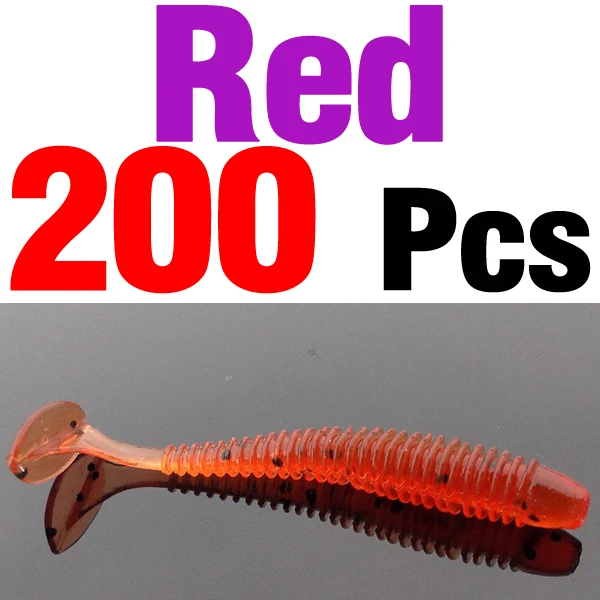 200PCS Red MNFT 200 шт./упак. личинка червь мягкий Пластик приманки рыболовные снасти приманки Шот Jig Head окунь Новинка, 5 см, ассорти Цвета - Цвет: 200PCS Red