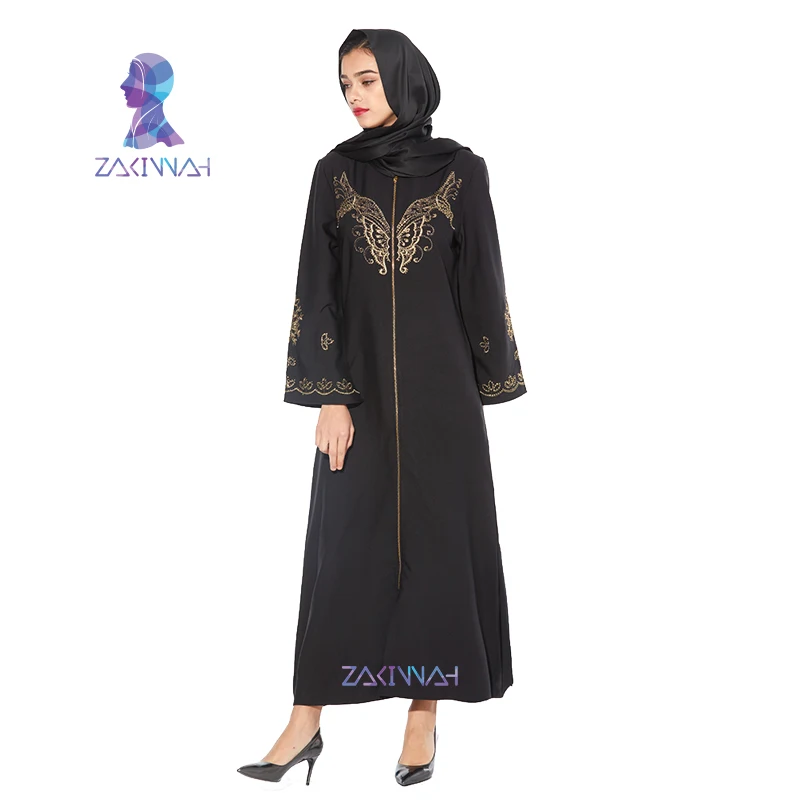 Эластичное мусульманское платье Abaya модное с вышивкой Черный Кафтан в Дубае