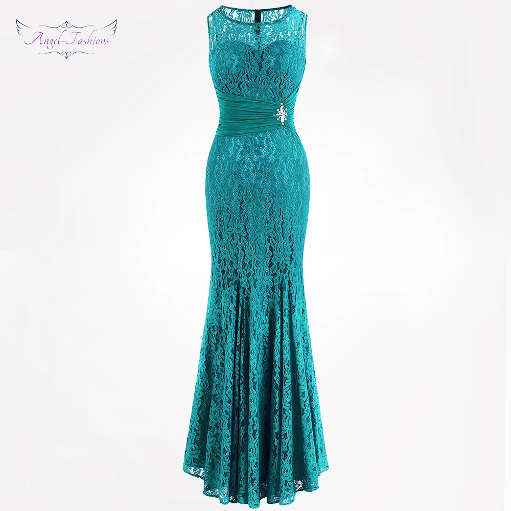 Angel fashions женские прозрачные вечерние наряды длинное Плиссированное кружевное