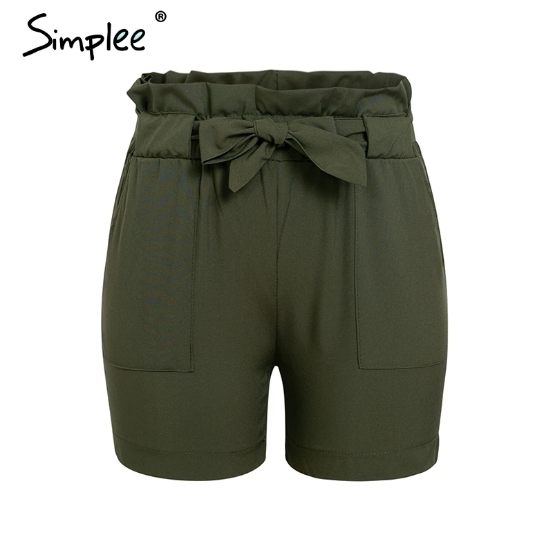 Dark Green Женские черные шорты Simplee с высокой талией, повседневные эластичные шорты с поясами, женские уличные шорты для лета и пляжа - Цвет: Dark Green