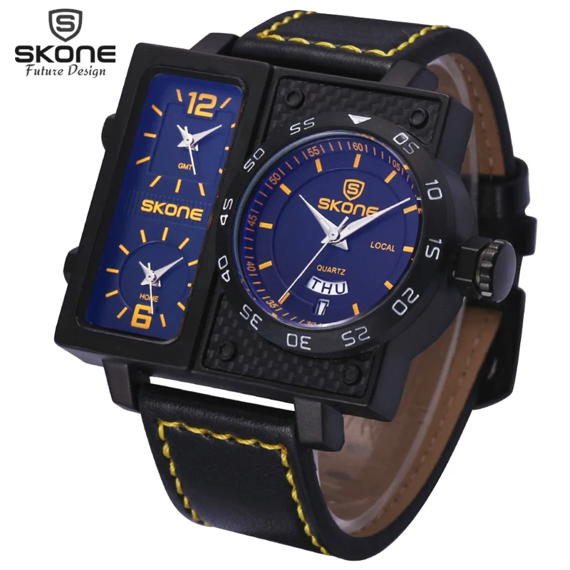 Skone 3 Часовой пояс Дата неделю большой лицо площади циферблат спортивные часы Для