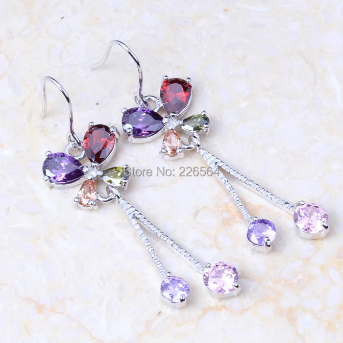 Женские серьги подвески серебристого цвета с цирконом|drop earrings|earrings dropsearrings for women