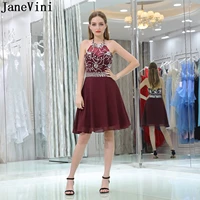 janevini sparkly beaded halter homecoming dress with crystal burgundy short formal dresses knee length chiffon sequin party gown