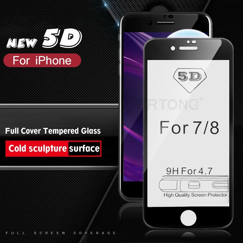 5D 9H закругленные края полное покрытие закаленное стекло для iPhone 7 6 6S 8 Plus X XR XS Max защита экрана закаленное защитное покрытие 4D