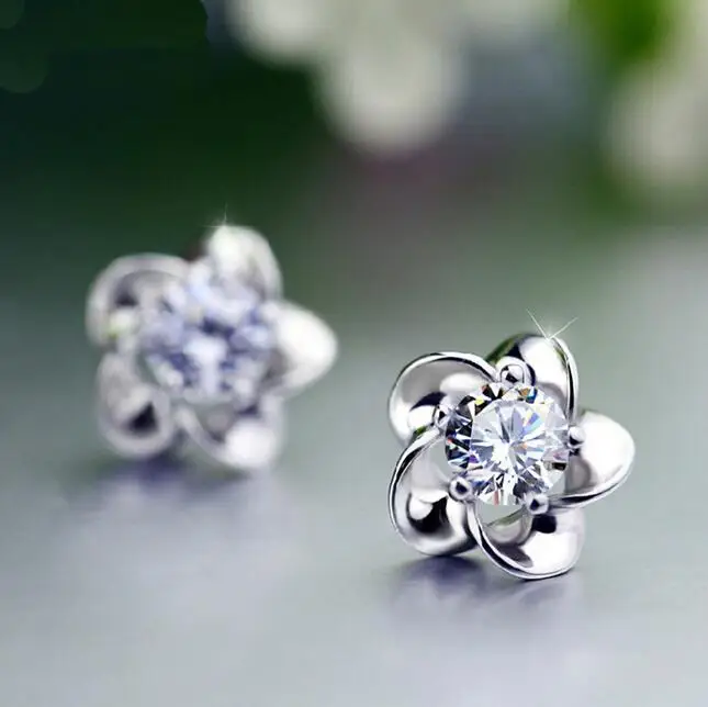 Женские серьги гвоздики из серебра 925 пробы с пятилистьями|silver stud earrings|sterling silver