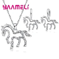 luxury 925 sterling silver wedding jewelry sets shining clear gemstone cz crystal horse pendant necklace earrings