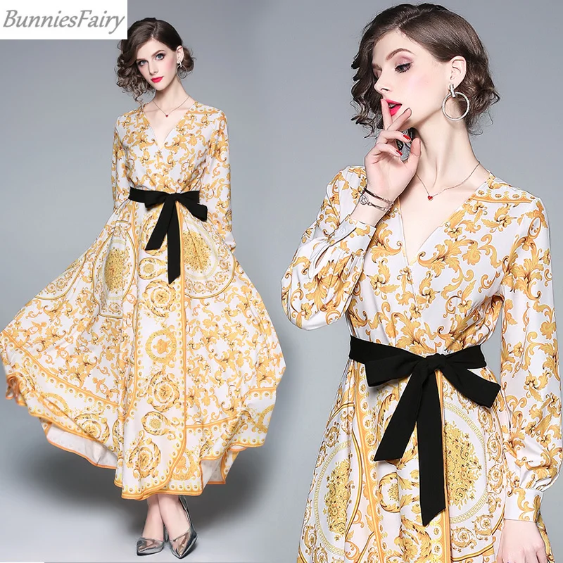 BunniesFairy 2019 Весна Леди Элегантный Королевский Винтаж Ретро Золотой барокко Пейсли