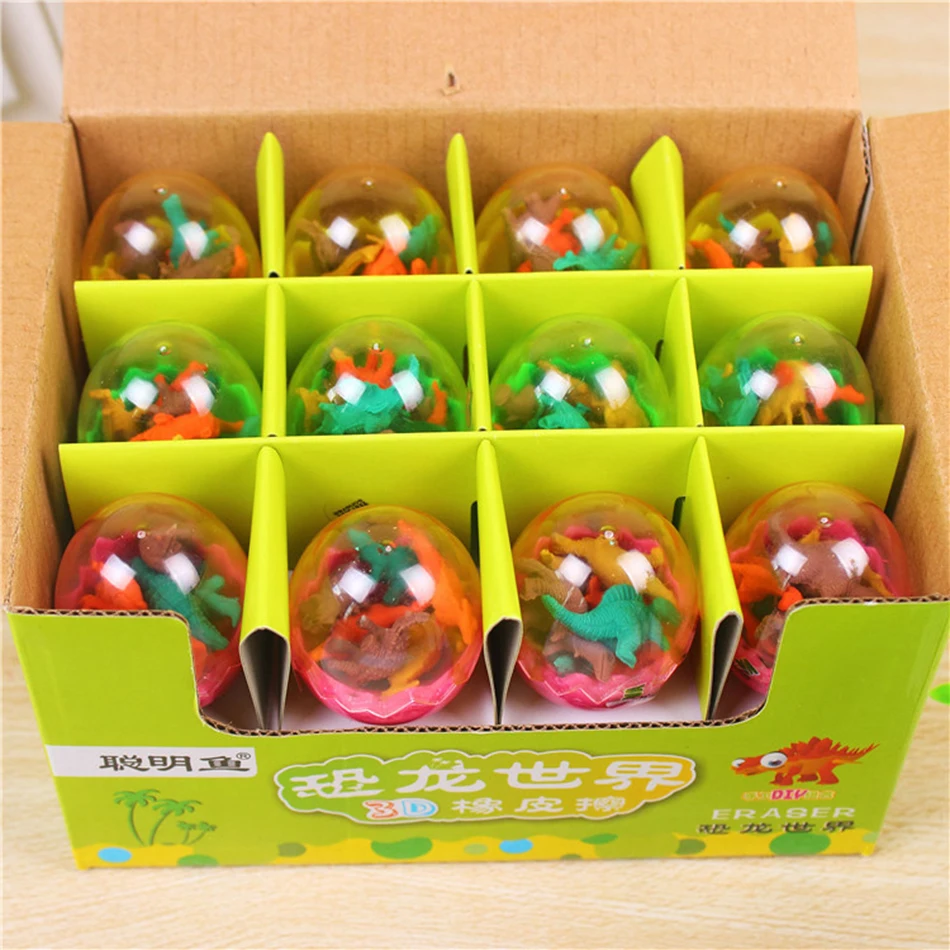1Ball New Cartoon Dinosaur Egg Shape Colorful Novelty Pencil Eraser Rubber Primary School Student Prizes Gift Stationery E2005 | Канцтовары