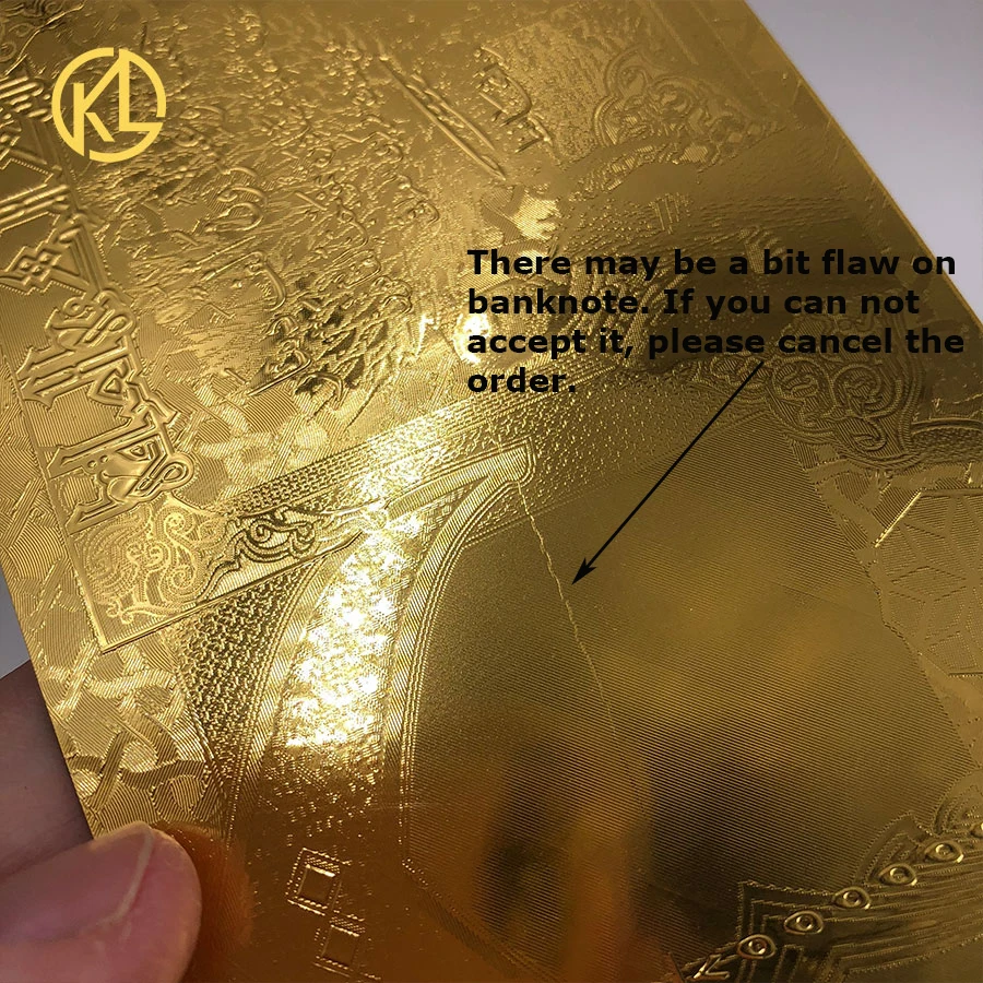 Банкнота полностью Золотая фольгированная с уникальной маркировкой