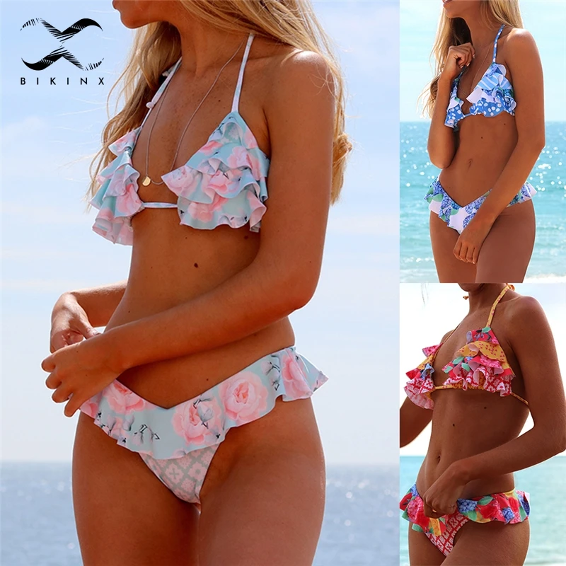 Bikinx бикини с оборками 2018 женский купальник цветочным принтом бондаж набор Пуш ап