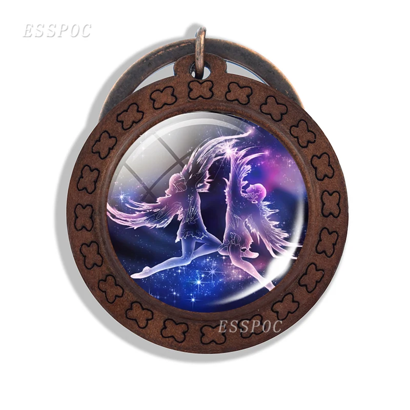 Брелок для ключей Созвездие Деревянный 12 знаков зодиака стеклянный кабошон