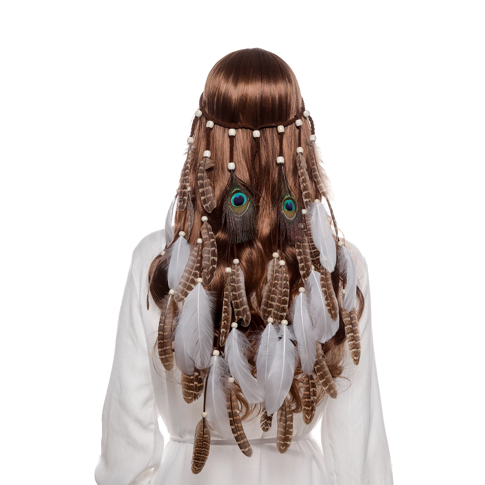 Женская повязка на голову AWAYTR регулируемая в стиле бохо с перьями павлина