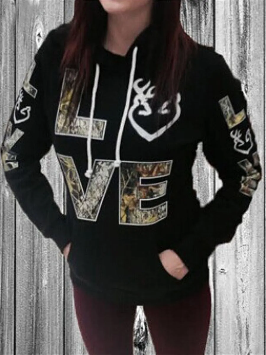 Женская толстовка с капюшоном Love черная розовая Повседневная Толстовка Женское