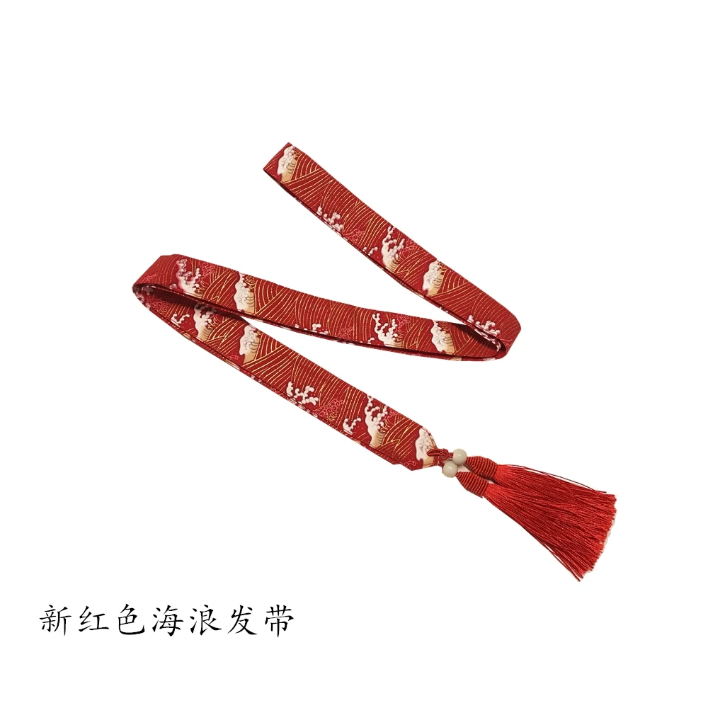 [Купить 2 отправить 1] Японский принт связать cos с кисточкой hanfu palaeowind ремни аксессуары для волос - Цвет: New red waves
