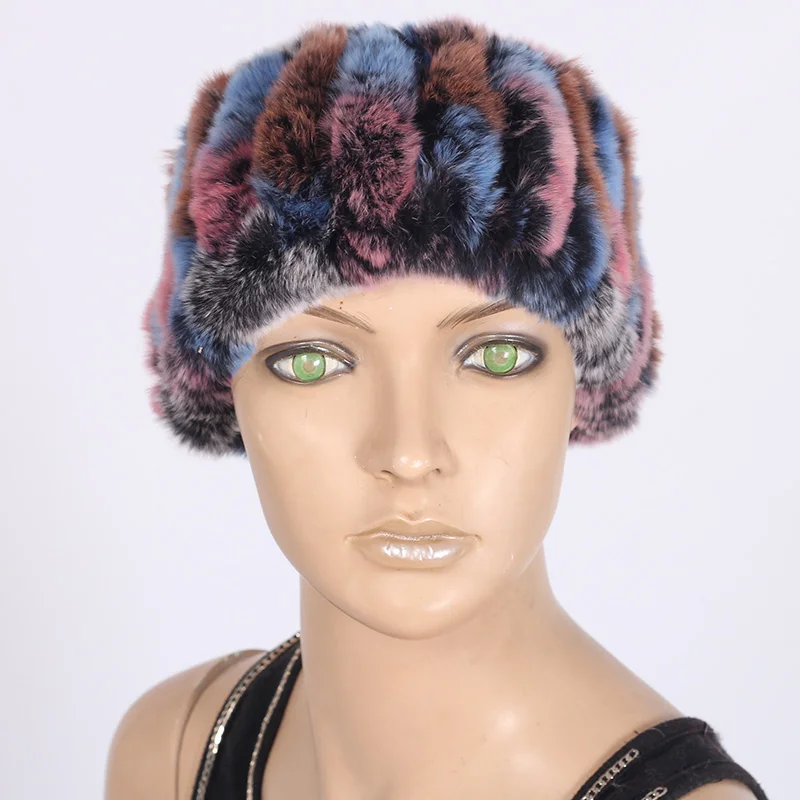 Женский вязаный шарф с кроличьим мехом зимняя теплая шапка Рекс натуральным mz022