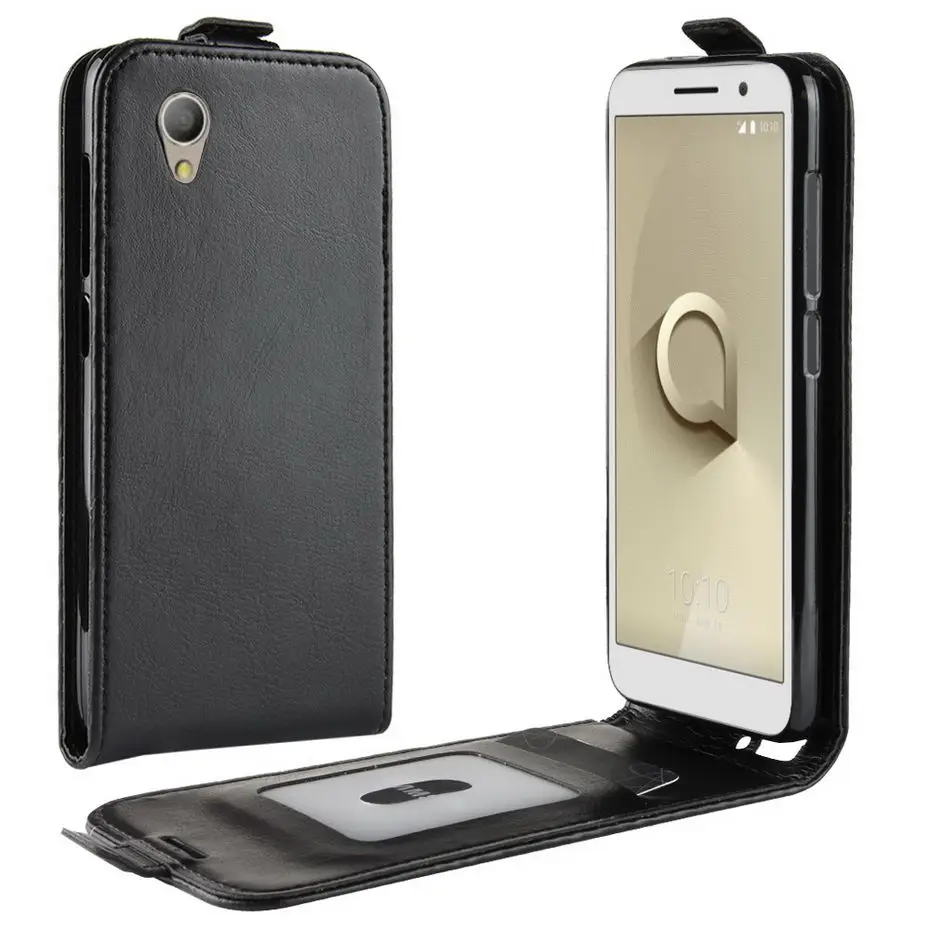 Роскошный чехол-бумажник чехол для телефона из искусственной кожи для Alcatel Работает с любым оператором, 1 5033D 5033 5033A 5033Y 5033X ALCATEL1 чехол для Alcatel Работает с любым оператором, 1 флип-чехол на заднюю панель - Цвет: Black