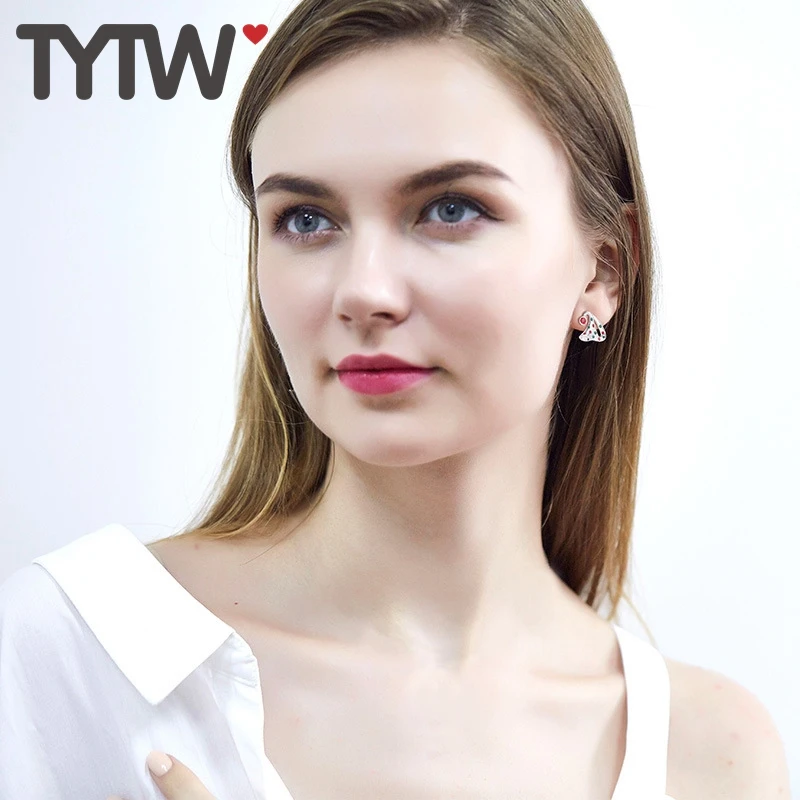 TYTW рождественские серебряные серьги с Санта-Клаусом и кристаллами для женщин