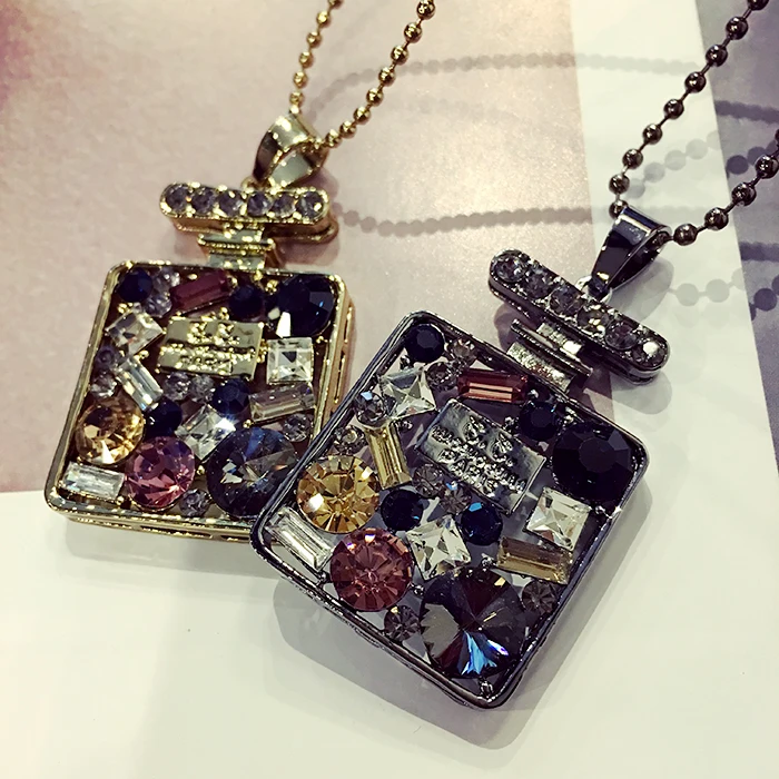 Тяжелая кристалл флаконы all-матч корея мода свитер цепи ожерелье украшения