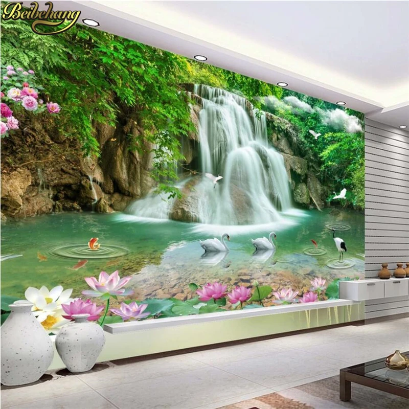 beibehang Custom photo wallpaper TV background Waterfall Birds mural wall paper papel de parede 3D para quarto papel flooring beibehang papel de parede 3d wallpaper roll tv background english letter wall paper gold foil ceiling covering contact paper